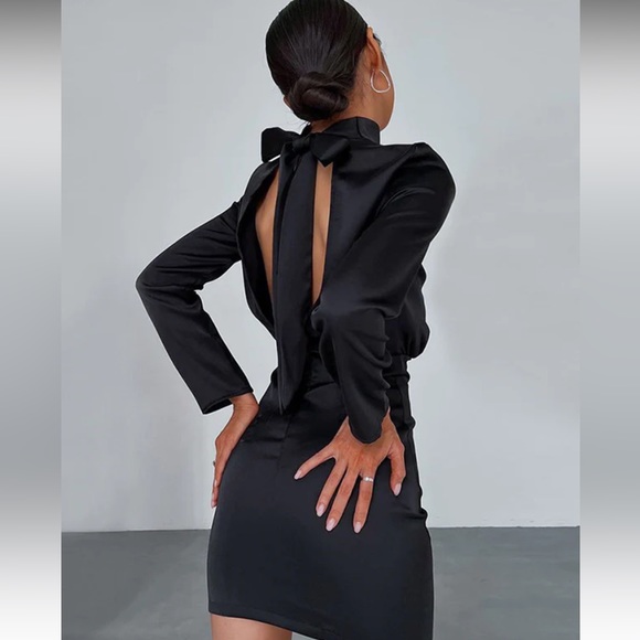 SATIN NECK TIE BACKLESS DRESS PROM DRESS - Picture 2 of 2